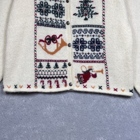 Vintage Woolrich Christmas Sweater Size Large Ivory Holiday Cardigan Wool Mohair - Picture 4 of 11